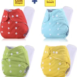 All In One Faishonable Reusable Adjustable Washable Multicolour Cloth Button Diaper Nappy For Baby New Born To 2 Year (4 Diaper+4 Insert)-image-22