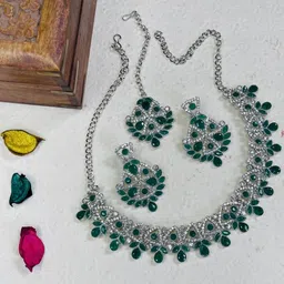 VATSALYA creation Rhodium-Plated Artificial Stone Studded Jewellery Set-image-44