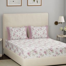MASPAR Eclectic Garden White Printed Pure Cotton 210 TC King Bedsheet & 2 Pillow Covers-image-113