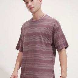 HIGHLANDER Men Striped Round Neck Cotton Oversized T-shirt-image-53