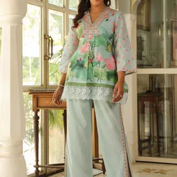 AARAAS Printed V-Neck Pure Cotton Tunic With Palazzos-picture-19