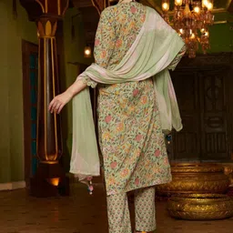 HERE&NOW Women Floral Printed Regular Pure Cotton Kurta With Trousers And Dupatta-picture-42