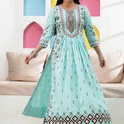 RAABA Ethnic Motifs Printed Nayra Cut Long Kurta-image-1