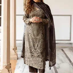 Anouk Ethnic Motifs Printed Regular Mirror Work Straight Kurta with Palazzos & Dupatta image 3