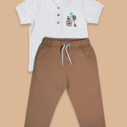 Ohmybebe Boys Polo Collar Organic Cotton T-Shirt With Trousers-53