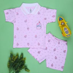 V-Mart Boys Printed Polo Collar T-shirt With Shorts-picture-1