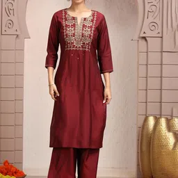 COTTON CULTURE Embroidered Silk Kurta with Trousers-picture-45