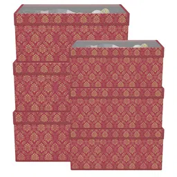 Kuber Industries Maroon & Beige 6 Pieces Printed Drawer Organisers With Transparent Lid-13