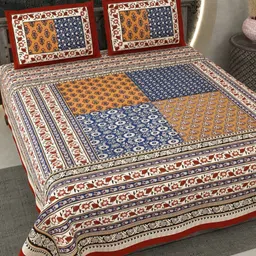 Qfab Red Geometric 144 TC King Bedsheet with 2 Pillow Covers-image-50
