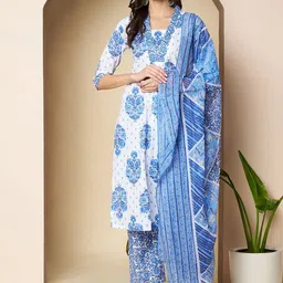 Poshak Hub Women Floral Printed Regular Pure Cotton Kurta with Palazzos & With Dupatta-picture-17