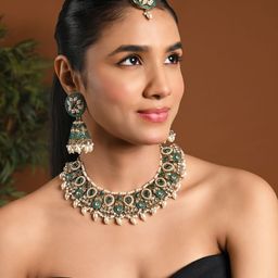 I Jewels Gold-Plated Kundans Studded & Beaded Jewellery Set-picture-29