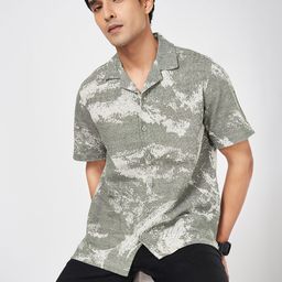 People Men Cuban Collar Abstract Printed Cotton Relaxed Fit Casual Shirt-image-84