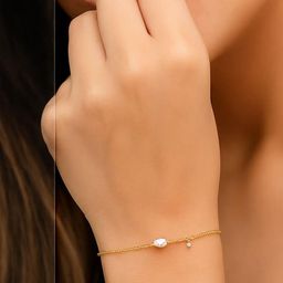 ISHTAARA Women Gold-Plated White Stone Beaded Stainless Steel Bracelet-image-99