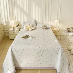 JC HOME White & Mauve-Colored Printed 162 TC Double Queen Bed Cover With Pillow Covers-image-49
