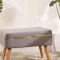 THREADVIBE LIVING Grey & Brown Wooden & Velvet Rectangle Ottoman-image-62