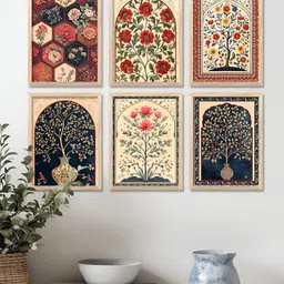 WALLLANE Brown & Green 6 Pieces Floral and Botanical Wooden Wall Paintings-picture-48