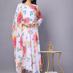 Femvy Floral Printed Empire Round Neck Anarkali Kurta With Dupatta-image-25