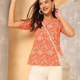 Anouk Rustic Floral Print Puff Sleeve Ethnic Cotton Top-image-30