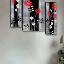 Myntra Elegant Homes Grey & Black 3 Piece Synthetic Wood Floral & Botanical Wall Paintings-image-73