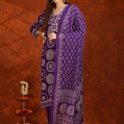 Berrylicious Bandhani Printed Thread Work V-Neck Pure Cotton Kurta With Trousers & Dupatta-7