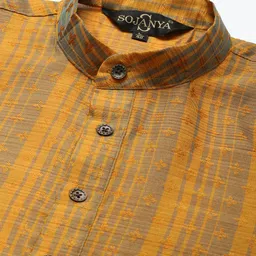 SOJANYA Men Mustard Yellow Woven Design Kurta with Pyjamas With Nehru Jacket image 3