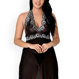 Fihana Net Halter Neck Self Design Baby Doll-picture-5