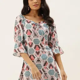 CORSICA Printed Bell Sleeve Georgette A-Line Dress-image-74