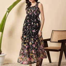 DRAPE AND DAZZLE Women Floral Printed Chiffon Fit & Flare Maxi Dress-image-94