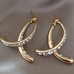 FIMBUL Gold-Plated Crystals Studded Contemporary Half Hoop Earrings-picture-6