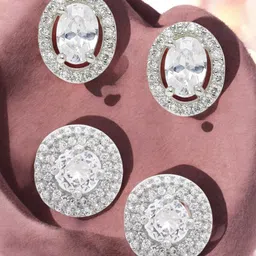 fabula Set of 2 Cubic Zirconia Studded Oval & Round Shaped Studs-7