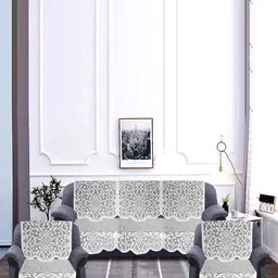 Kuber Industries White & Grey Printed Cotton 5 Piece Sofa Cover-image-99