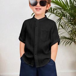 zarila Black Polycotton Mandarin Collar Solid Shirts-image-27