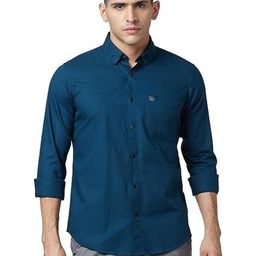 ISUEL FAB Teal Cotton Spread Collar Striped Shirts-image-14