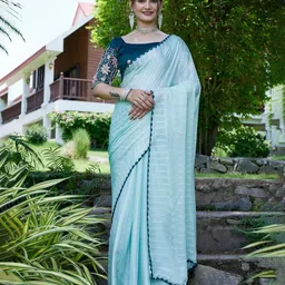 K 5 Fashion Striped Beads and Stones Pure Chiffon Saree-image-70