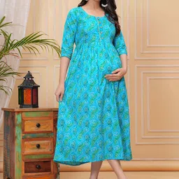 FEMARY Ethnic Motifs Print Maternity Maxi Dress-image-86