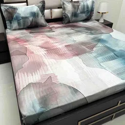 Pure Decor Majestic Blue Abstract Printed Cotton 260 TC King Bedsheet Set 2.72 x 2.72 m-15