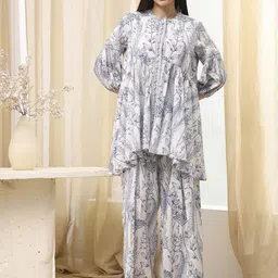 Biba Printed Round Neck Pure Cotton Top With Palazzos Co-Ords-44