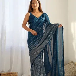 Thishma Embellished Sequinned Poly Georgette Heavy Work Saree-image-97