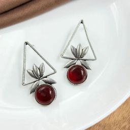 NAMAN ARTS Silver-Plated Oxidised Artificial Stones Studded Triangular Shaped Studs-picture-37