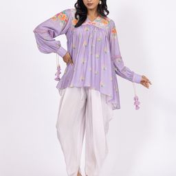Label Naariti Floral Printed V-Neck Tunic With Dhoti Pants-picture-8
