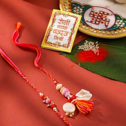 Sangria Artificial Stones Studded & Beaded Bhaiya Bhabhi Rakhi With Roli Chawal-image-11