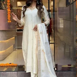 Siya Fashion Floral Embroidered Thread Work Straight Kurta With Trouser & Dupatta-image-28