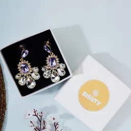 Bishty Fashion Stainless Steel Rhodium-Plated Artificial Stones Teardrop Drop Earrings-14