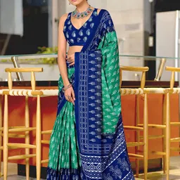 PEENGAX Ethnic Motifs Printed Pure Cotton Bagru Saree-37