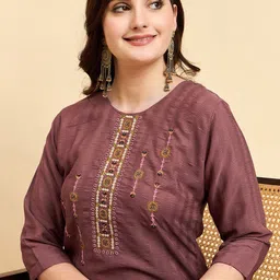 Anouk Rustic Floral Embroidered Sequins Round Neck Cotton Silk Straight Kurta-33