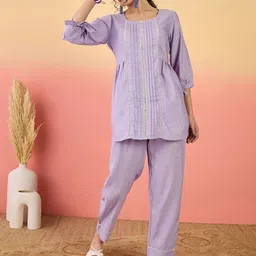 Sangria Self Design Three Quarter Sleeves Top & Trouser Co-Ords-picture-1