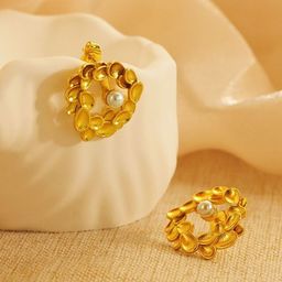 VIEN Stainless Steel 18K Gold-Plated Pearls Beaded Contemporary Drop Earrings-image-84