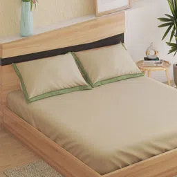 Home Centre Beige & Green 200 TC King Bedsheet with 2 Pillow Covers-image-56