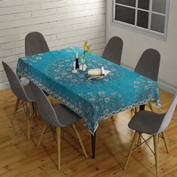 Sun Rise Teal Floral 4-Seater Table Cover with Embroidered details-32