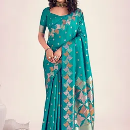 BlueRang Woven Design Silk Blend Banarasi Saree-image-82